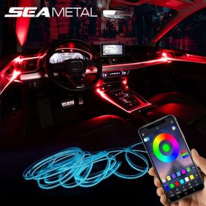 Car Atmosphere Lights EL Neon Wire Strip Light RGB Multiple Modes App Sound Control Auto Interior Decorative Ambient Neon Lamp תאורת אווירה מומלצת לרכב - מתאים לכל סוגי הרכבים