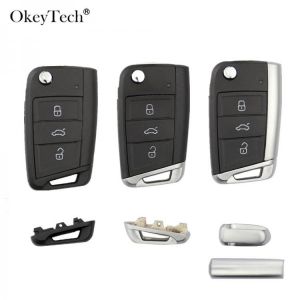 Okeytech 3 Buttons Remote Car Key Shell Case Cover Fob For Volkswagen Passat Golf 7 MK7 Skoda Seat Leon For Skoda Octavia